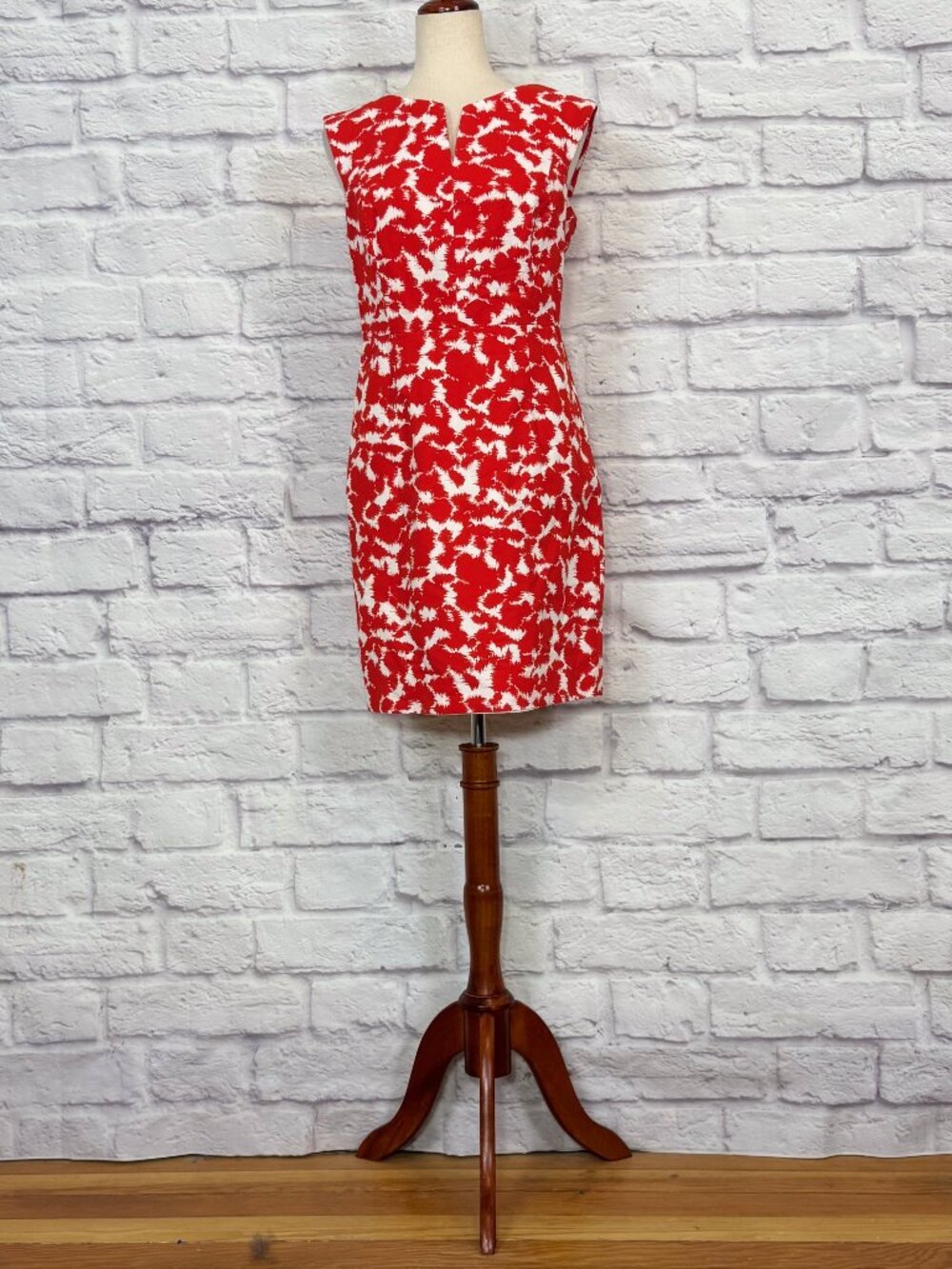 Milly Peggy Secretary Red & White Notch Dress